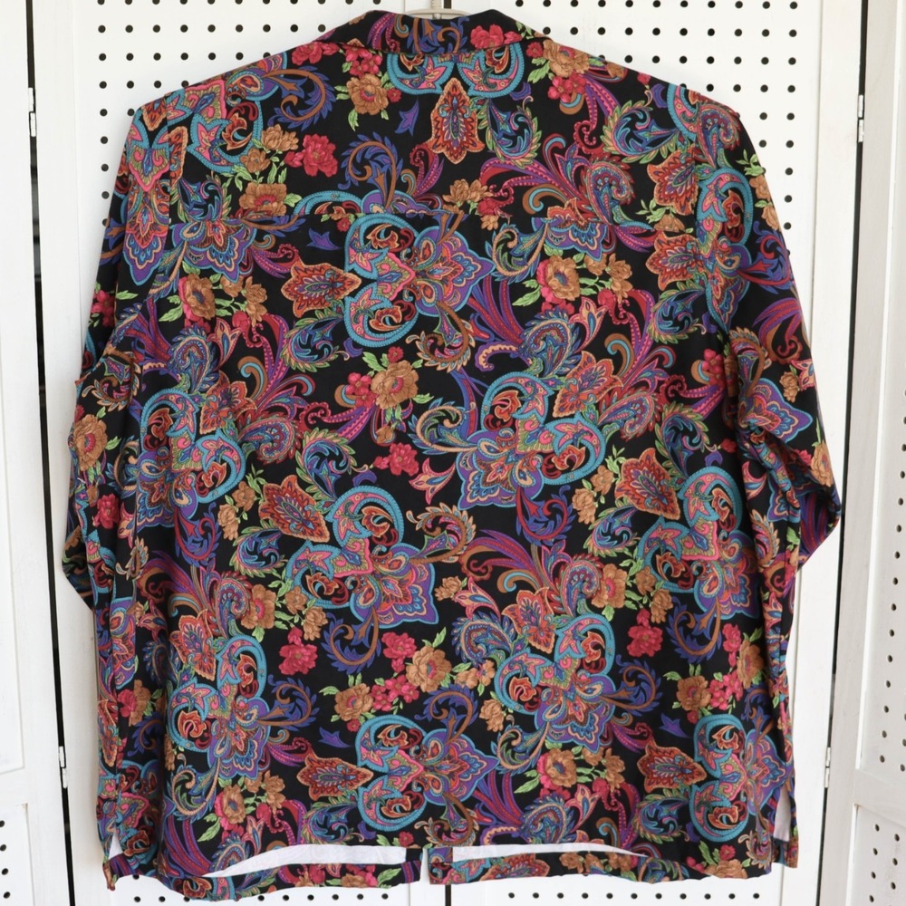 Roaman's Womens Plus SIZE 3X Multicolor LS Paisley Floral Collared Button Up Top - Picture 3 of 8